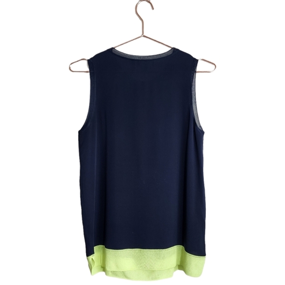 THEORY Lewie Silk tank top in Navy / chartreuse size Small - Picture 2 of 12